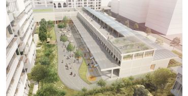 Quartier La Confluence de Lyon: Réhabilitation extension d'une halle du marché de gros pour accueillir un groupe scolaire et un établissement d'accueil de jeunes enfants